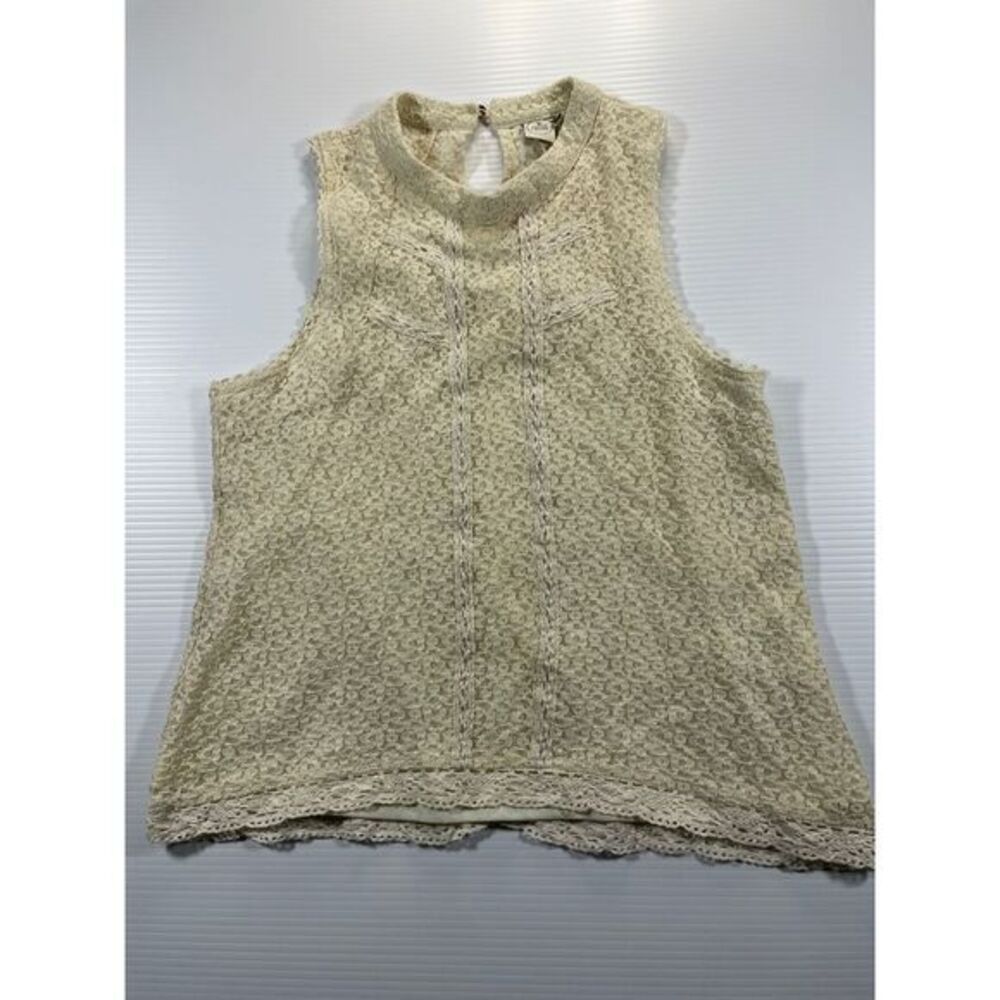 Paper Crane Cream Lace Sleeveless Top Boho Romantic Floral Pattern Size L